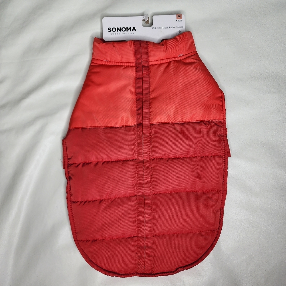 Sonoma Dog Puffer Jacket Red Color Block Size Medium 20" Neck/Back NWT